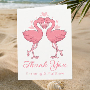 Roze Flamingo's Tropisch Strand Bruiloft Dank Je W Bedankkaart
