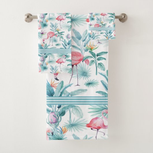 Roze flamingo's tropische bladeren bloemen patroon bad handdoek (Insitu)
