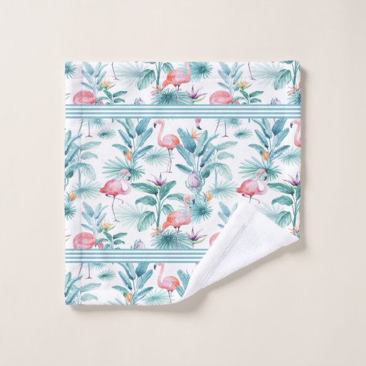 Roze flamingo's tropische bladeren bloemen patroon bad handdoek (Wasdoekje)