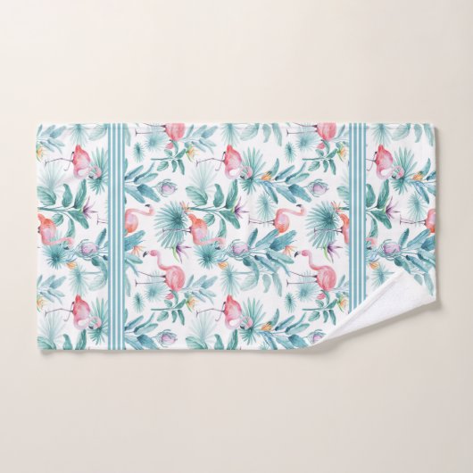 Roze flamingo's tropische bladeren bloemen patroon bad handdoek (Handdoek)