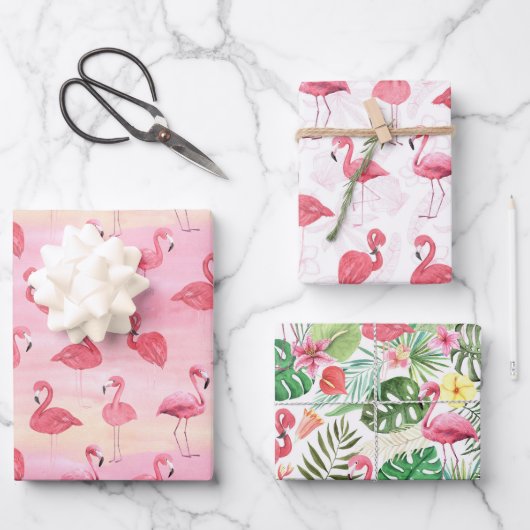 Roze flamingos tropische bladeren inpakpapier vel (Voorkant)