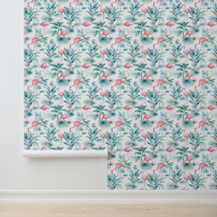 Roze flamingo's tropische bladeren patroon behang