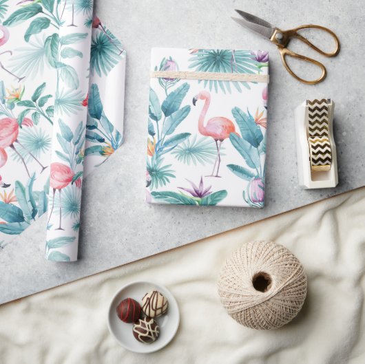 Roze flamingo's tropische bladeren patroon cadeaupapier (Crafts)