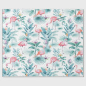 Roze flamingo's tropische bladeren patroon cadeaupapier (Vlak)