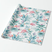 Roze flamingo's tropische bladeren patroon cadeaupapier (Uitgerold)