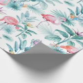 Roze flamingo's tropische bladeren patroon cadeaupapier (Hoek)