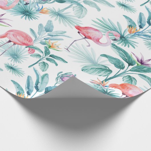 Roze flamingo's tropische bladeren patroon cadeaupapier (Hoek)