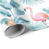 Roze flamingo's tropische bladeren patroon cadeaupapier (Rol Hoek)