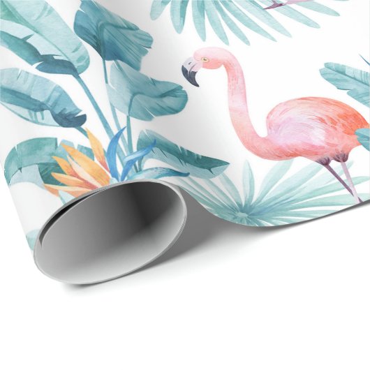 Roze flamingo's tropische bladeren patroon cadeaupapier (Rol Hoek)