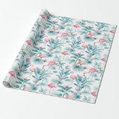 Roze flamingo's tropische bladeren patroon cadeaupapier (Uitgerold)