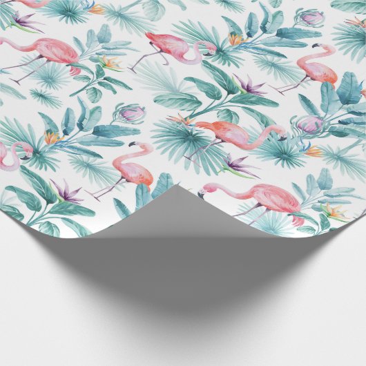 Roze flamingo's tropische bladeren patroon cadeaupapier (Hoek)