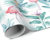 Roze flamingo's tropische bladeren patroon cadeaupapier (Rol Hoek)