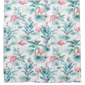Roze flamingo's tropische bladeren patroon douchegordijn (Voorkant)