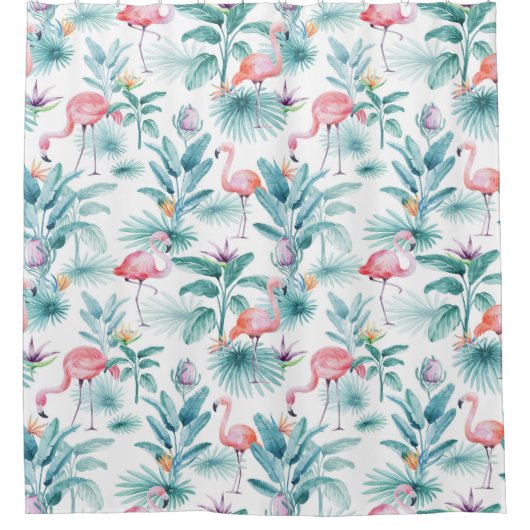 Roze flamingo's tropische bladeren patroon douchegordijn (Voorkant)