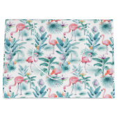 Roze flamingo's tropische bladeren patroon groot cadeauzakje (Voorkant)