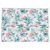 Roze flamingo's tropische bladeren patroon groot cadeauzakje (Achterkant)