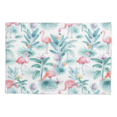 Roze flamingo's tropische bladeren patroon kussensloop (Achterkant-Links)