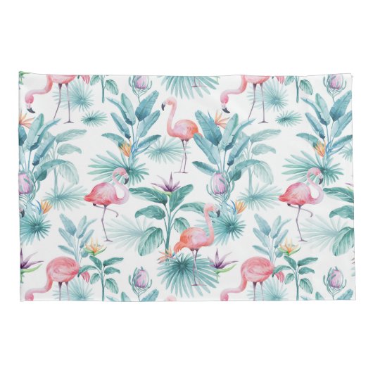 Roze flamingo's tropische bladeren patroon kussensloop (Achterkant-Rechts)