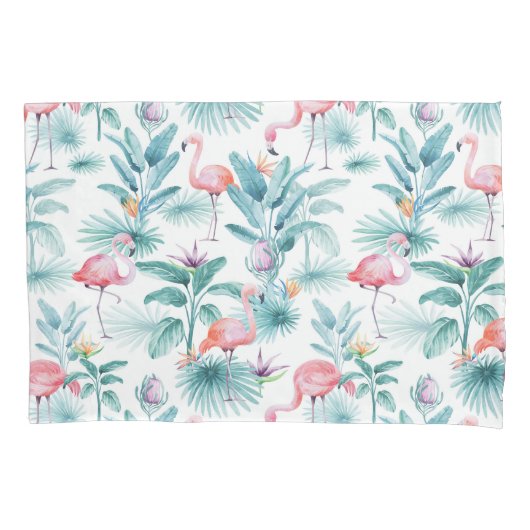 Roze flamingo's tropische bladeren patroon kussensloop (Voorkant-Links)