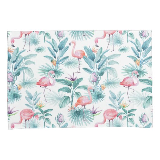 Roze flamingo's tropische bladeren patroon kussensloop (Voorkant-Rechts)