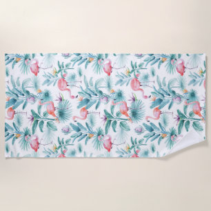Roze flamingo's tropische bladeren patroon strandlaken