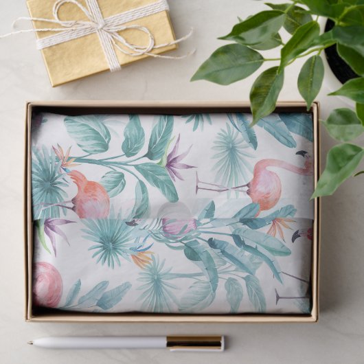 Roze flamingo's tropische bladeren patroon tissuepapier (Geschenk)