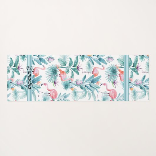 Roze flamingo's tropische bladeren patroon yogamat (Achterkant (horizontaal))