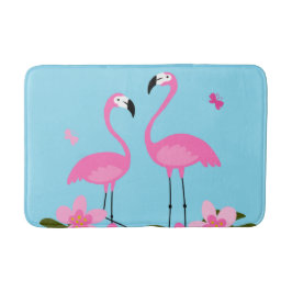 Roze Flamingo's Tropische Bloem Illustratie Badmat