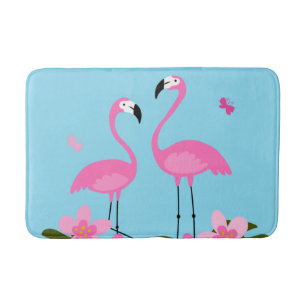 Roze Flamingo's Tropische Bloem Illustratie Badmat