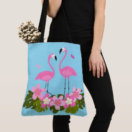 Roze Flamingo's Tropische Bloem Illustratie Tote Bag