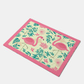 Roze Flamingo's & Tropische Bloemen Deurmat (Schuin)