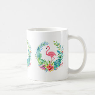 Roze Flamingo's & Tropische Bloemen Krans Koffiemok