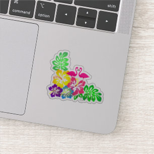 Roze Flamingo's, Tropische Bloemen - Persoonlijk Sticker