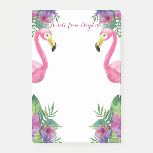 Roze Flamingo's Tropische Bloemen Post-it® Notes (Voorkant)