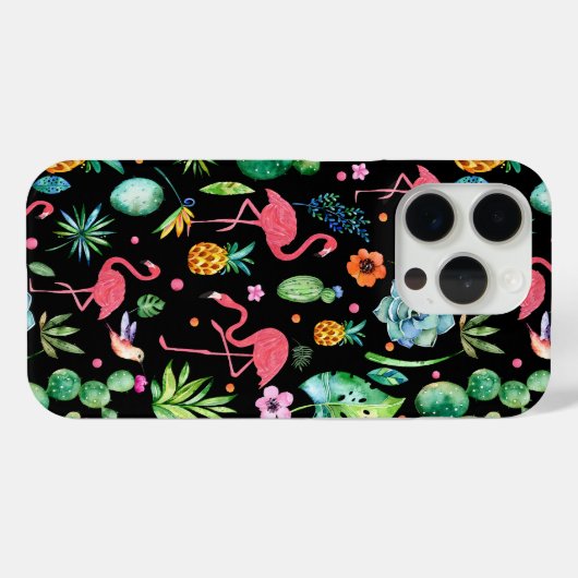 Roze flamingo's, tropische bloemen, vetplanten Case-Mate iPhone case (Achterkant (horizontaal))