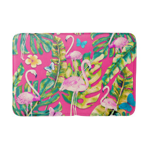 Roze Flamingo's Tropische Botanische Vlinder Tuin Badmat