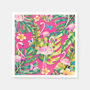 Roze Flamingo's Tropische Botanische Vlinder Tuin Servet