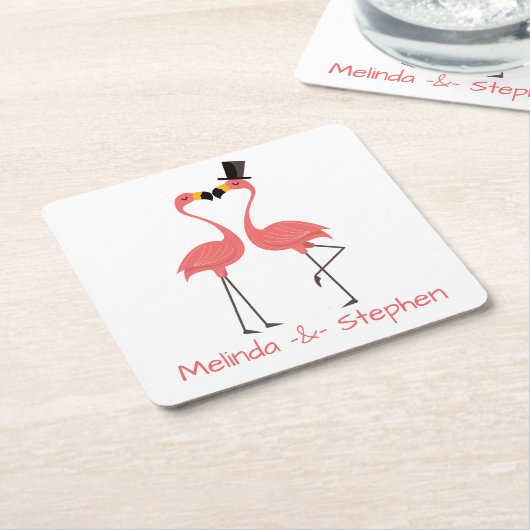 Roze Flamingo's Tropische bruiloft, feest, Luau Kartonnen Onderzetters (Schuin)