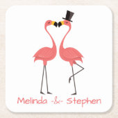 Roze Flamingo's Tropische bruiloft, feest, Luau Kartonnen Onderzetters (Voorkant)