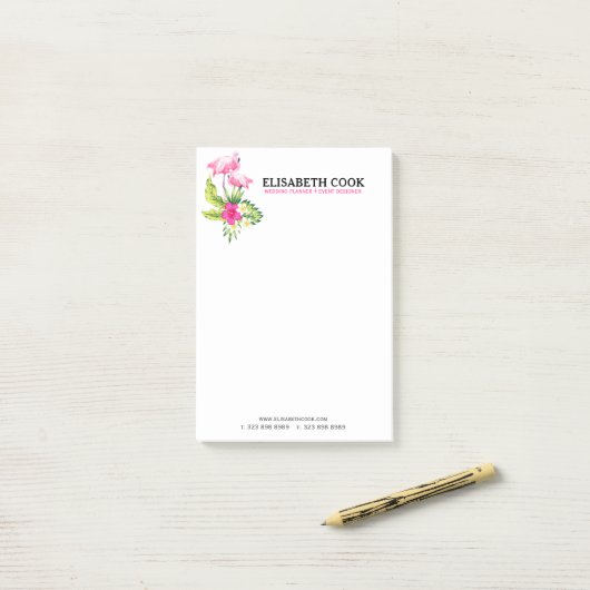 Roze flamingos & Tropische Flowers Bouquet Post-it® Notes (Op bureau)
