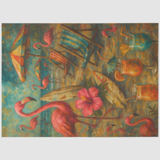Roze Flamingo's – Tropische Kust Decoupage Tissuepapier (Voorkant)