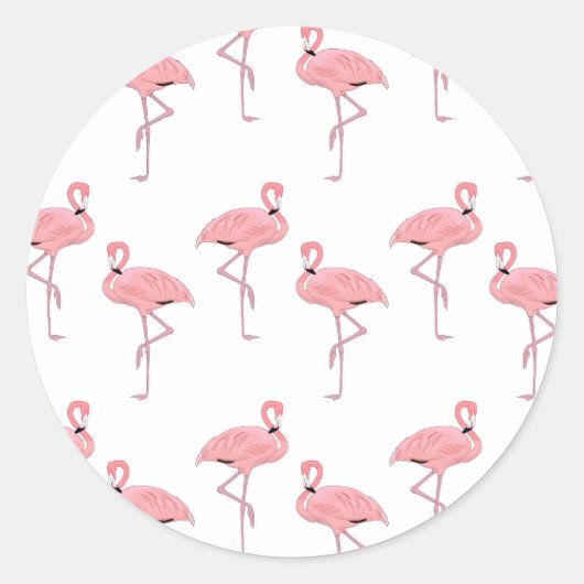 Roze Flamingo's Tropische Kust Strand Thema Ronde Sticker (Voorkant)