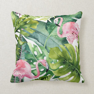 Roze Flamingo's & Tropische Palmbladeren Kussen