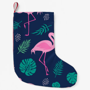 Roze flamingo's, tropische palmen, handgetekende n kleine kerstsok