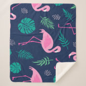 Roze flamingo's, tropische palmen, handgetekende n sherpa deken (Voorkant)