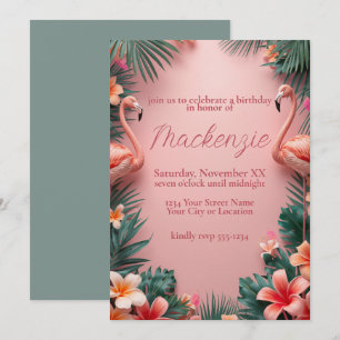 Roze Flamingo's Tropische Palmen & Plumeria Bloeme Kaart