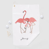 Roze Flamingo's Tropische Vogels met Jouw naam Golfhanddoek (Insitu)