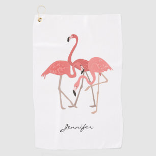 Roze Flamingo's Tropische Vogels met Jouw naam Golfhanddoek
