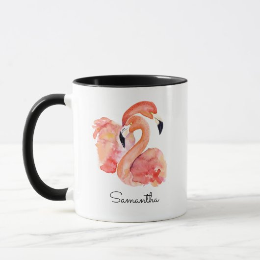Roze Flamingo's Tropische Vogels met Jouw naam Mok (Links)