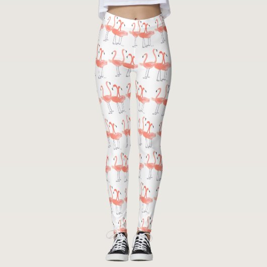 Roze flamingos Tropische vogelsoorten waterverf Leggings (Voorkant)